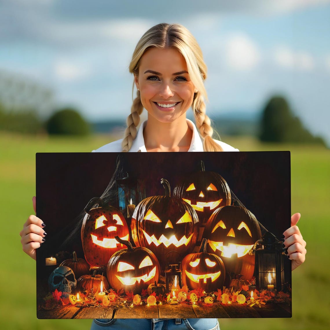 Halloween Glowing Jack O Lantern Pumpkins Autumn Night Wall Art Poster - Image 5