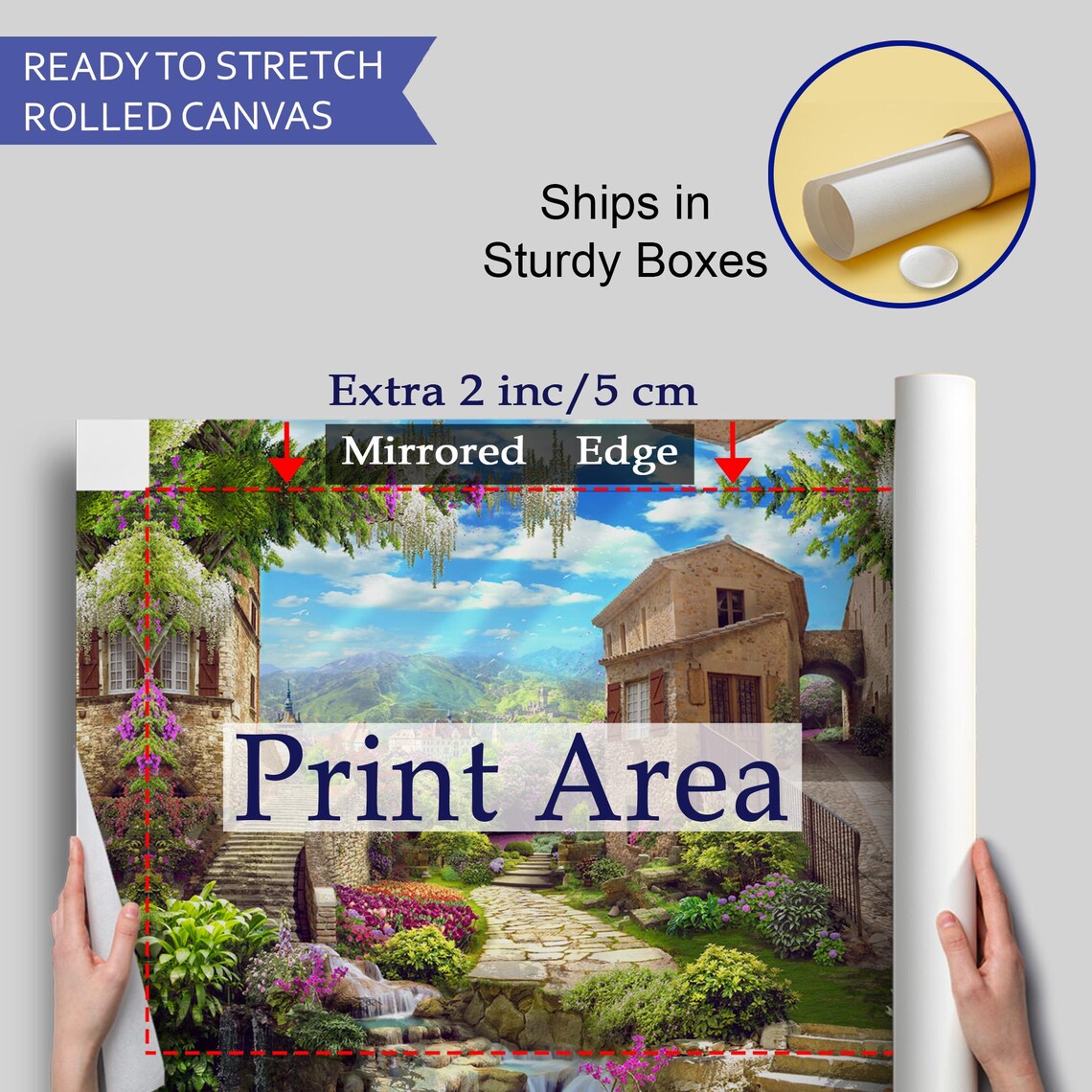 Stone Village Waterfall Flower Gardens Mountain View Europe Poster - Image 4
