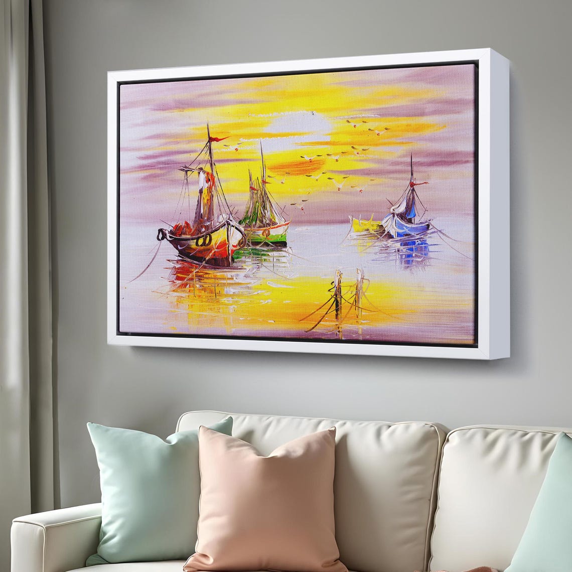 Sailboats Sunset Harbor Golden Sky Impressionist Seascape Poster - Image 3