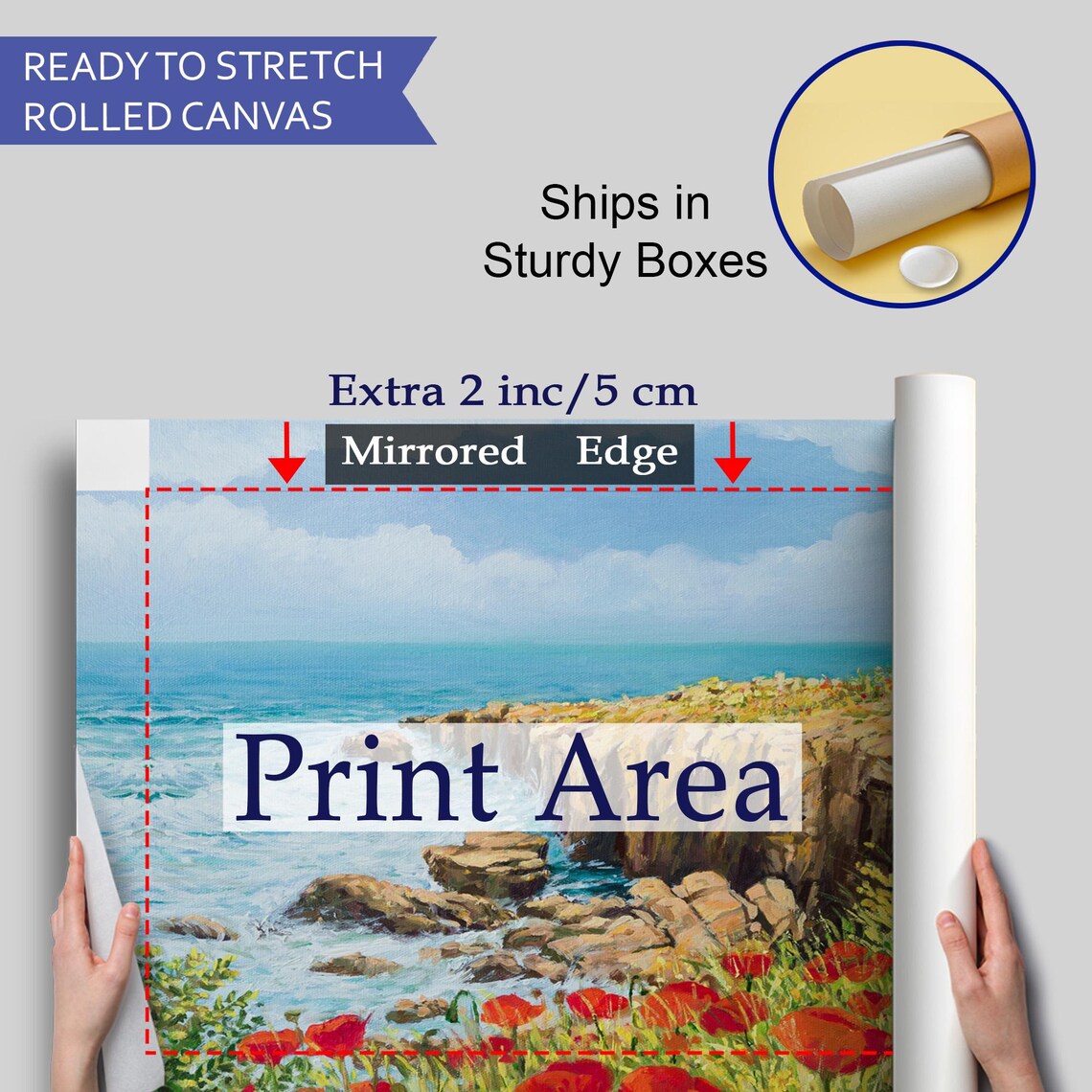 Rocky Coastal Cliffs Red Poppies Turquoise Sea Oil Painting Poster - Image 4