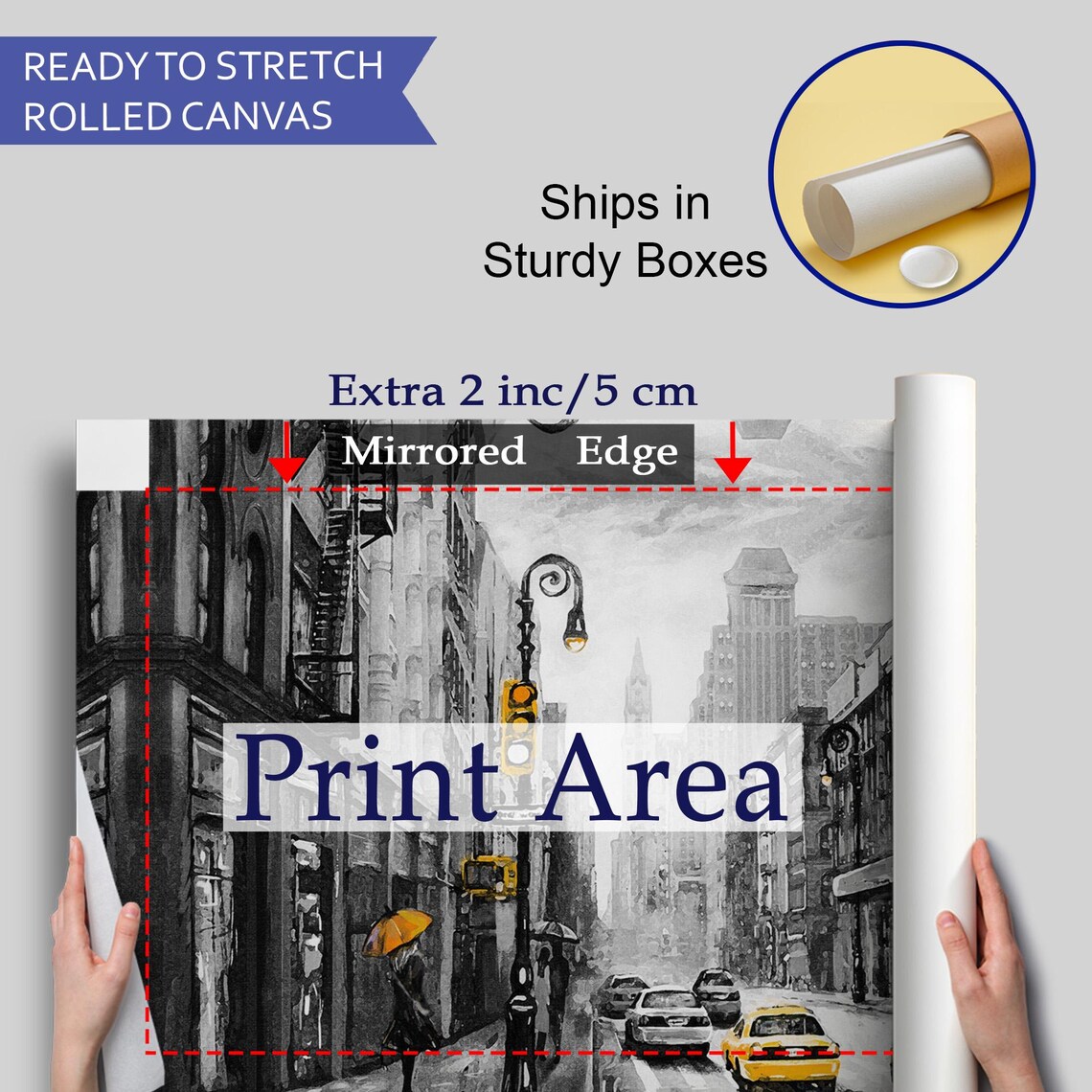 New York City Street Yellow Taxis Black White Rain Umbrella Art Poster - Image 4