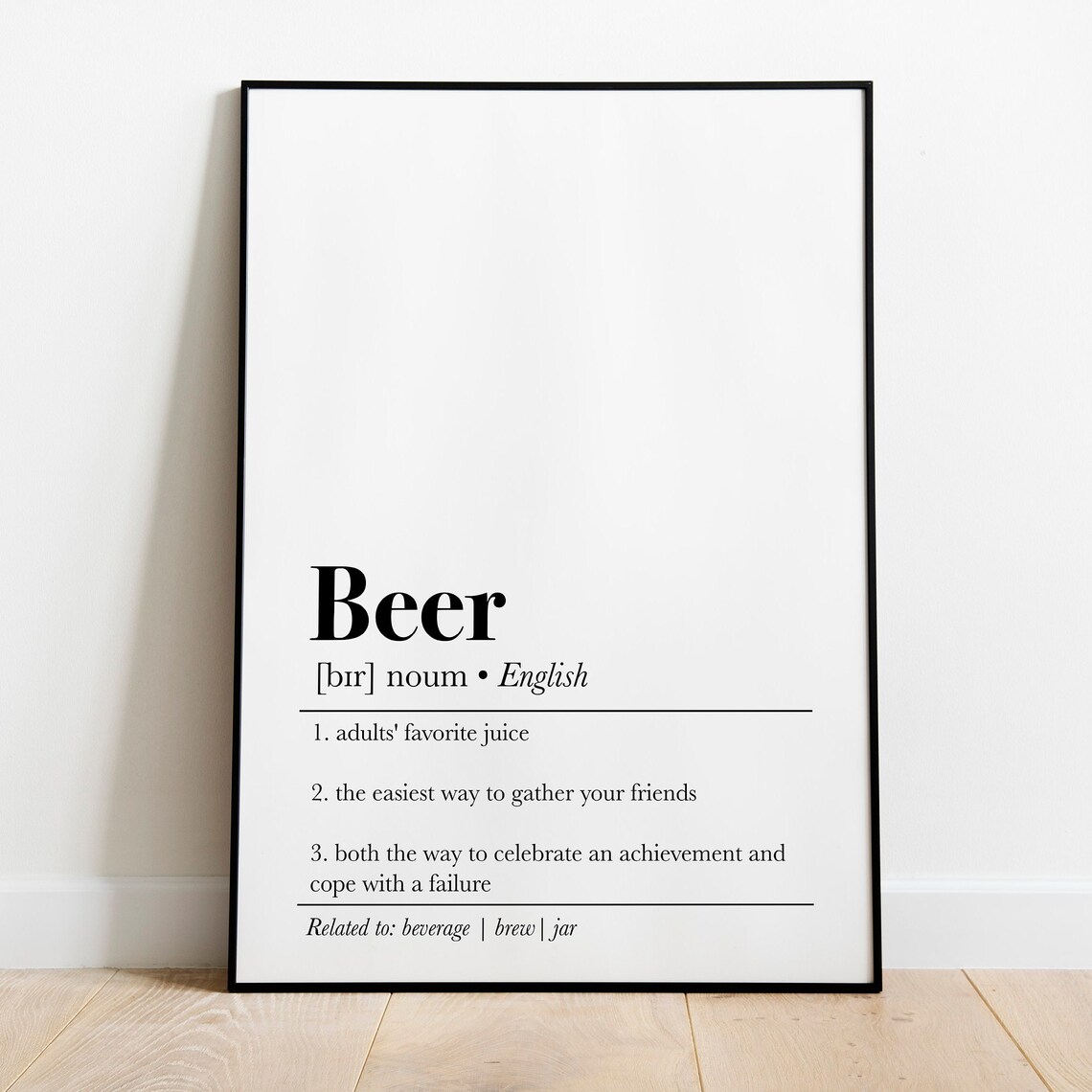 Beer Definition Art Print, Beer Wall Art