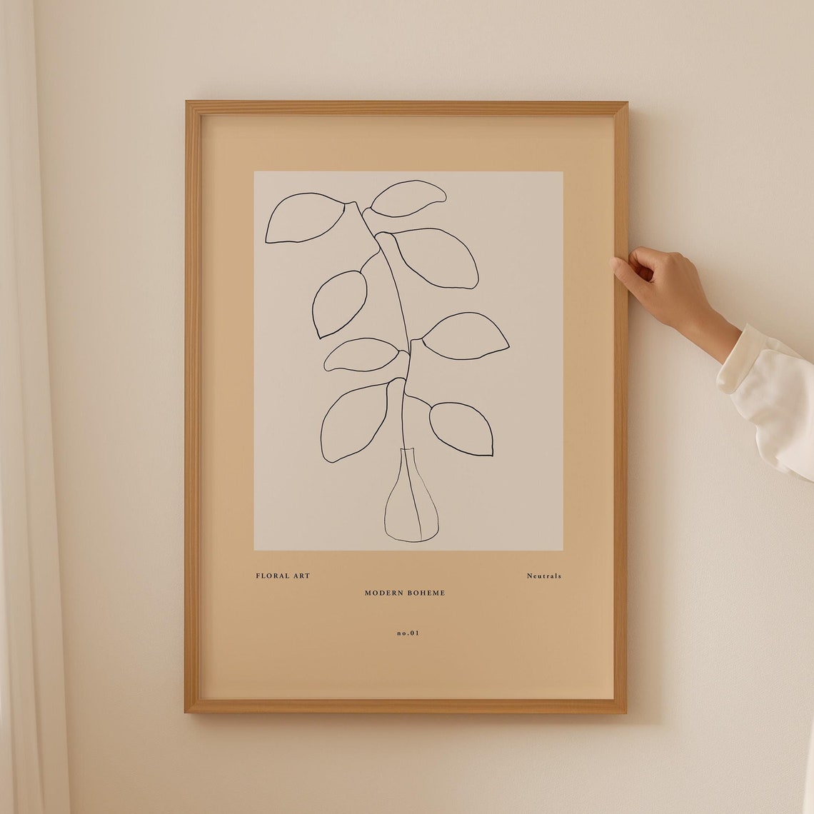 Neutral Minimalist Citrus Branch Line Sketch Botanical Art Poster