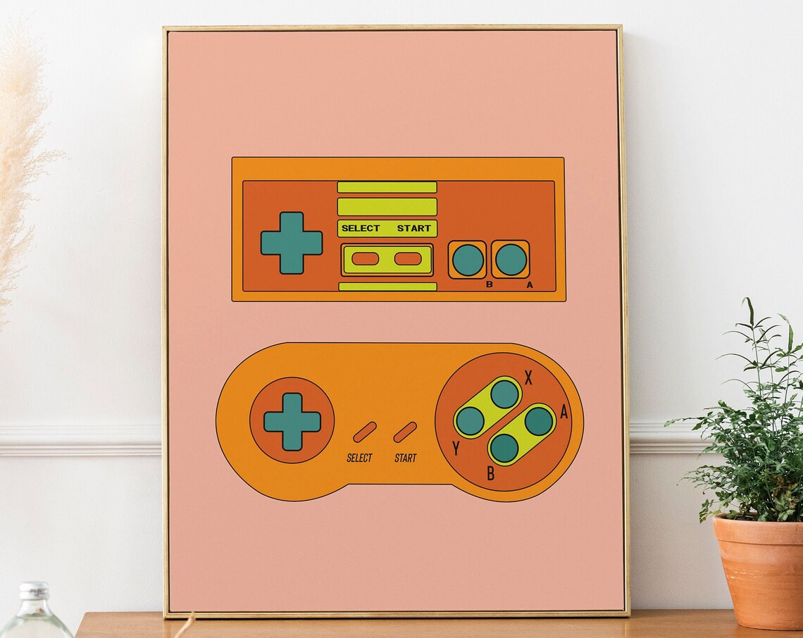 Retro Video Game Controllers Poster Print