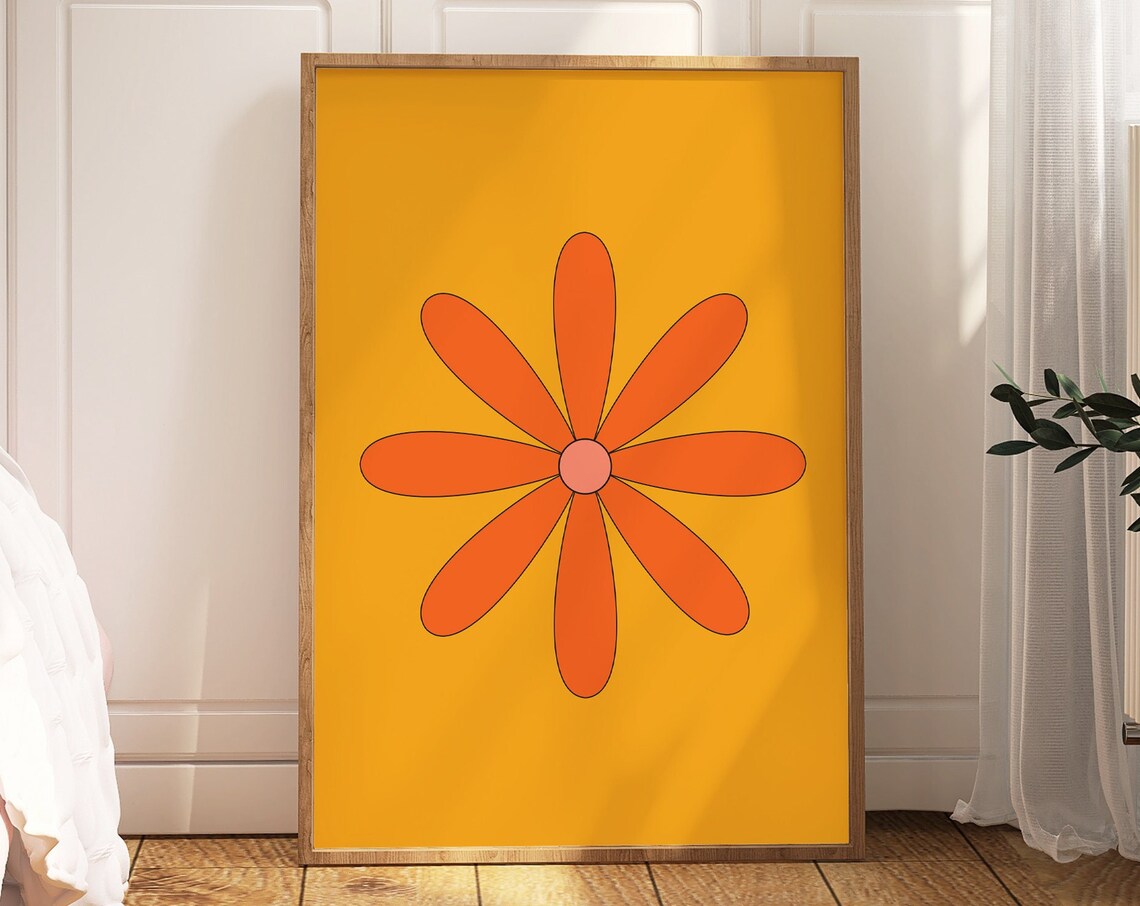 70s Daisy Art Print, Mid Century Modern Retro Flower