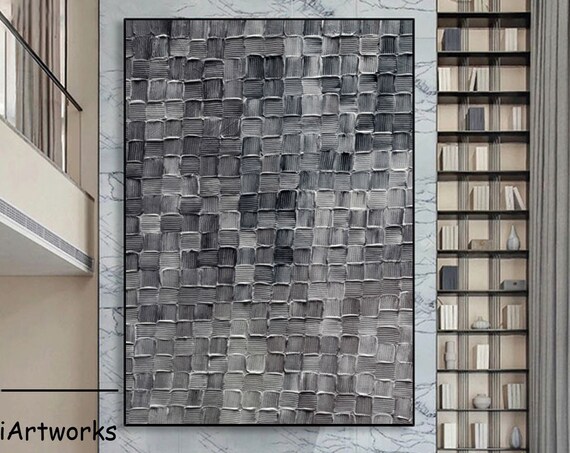 Large Black And Gray Textured Painting Black And Gray Textured Wall Art Black Grey Abstract Painting 3d Textured Painting Wall Decor