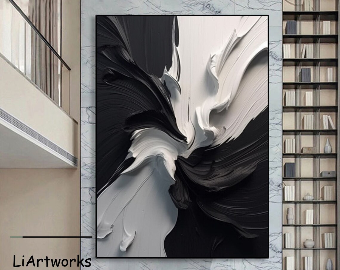 Black And White Swirl Textured Abstract Monochrome Art Poster
