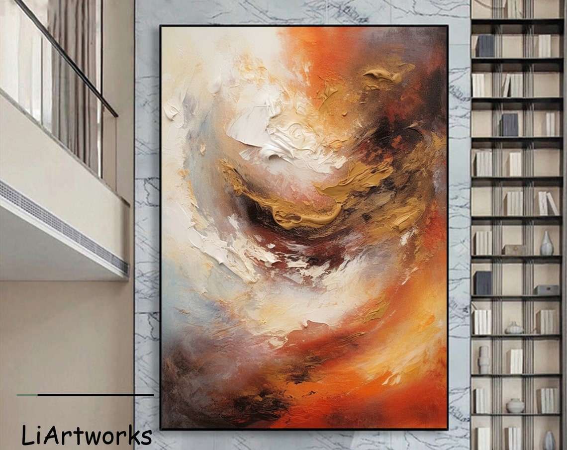 Fiery Orange Red Abstract Swirl Painting Bold Modern Statement Poster