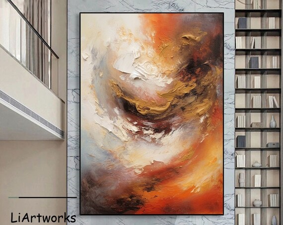 Large Colorful Texture Abstract Painting Orange White 3d Texture Painting Original Abstract Art Modern Wall Art Living Room Decor