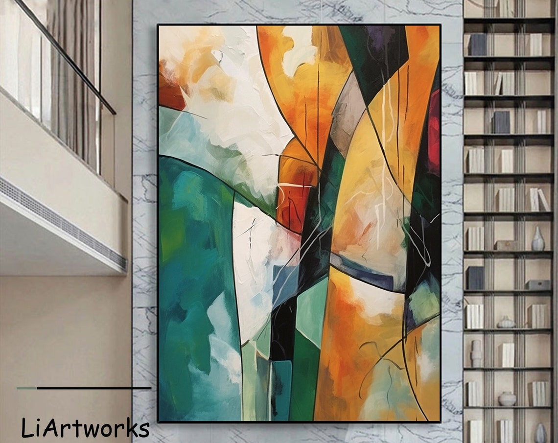 Orange And Teal Bold Geometric Abstract Color Block Art Poster