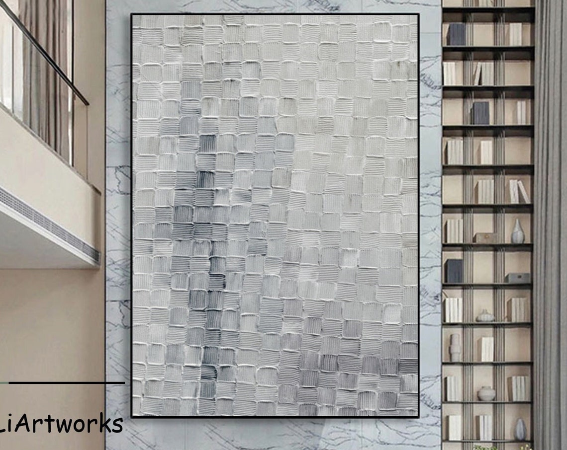 Ivory White Woven Texture Squares Abstract Minimalist Modern Poster
