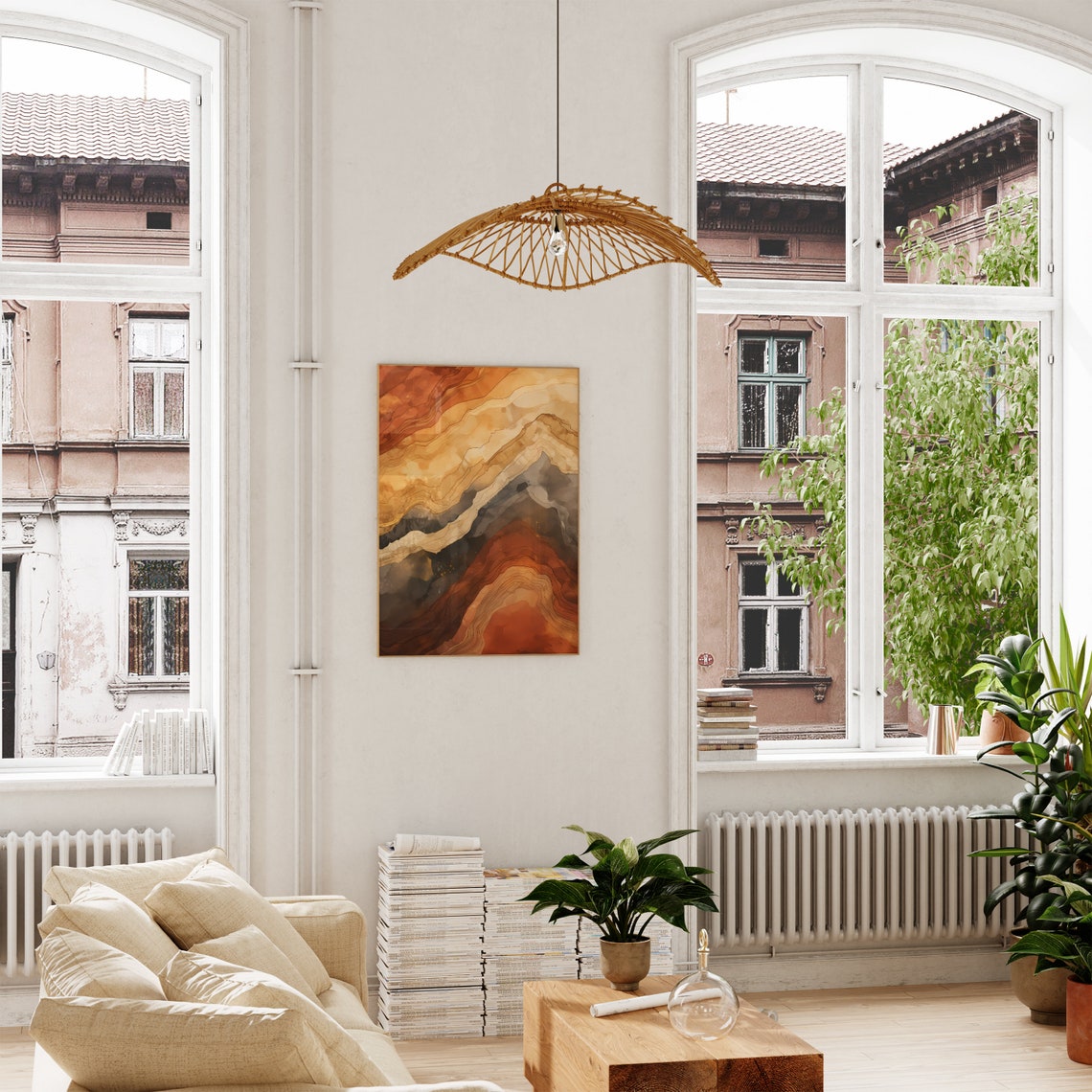 Amber Mountain Contour Lines Topographic Abstract Watercolor Poster - Image 5