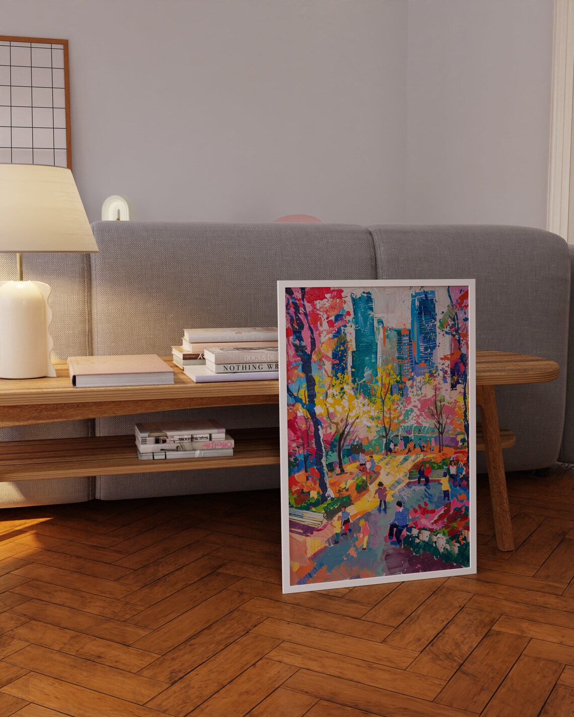 Colorful City Park Skyline Vibrant Modernist Painting Art Poster - Image 4