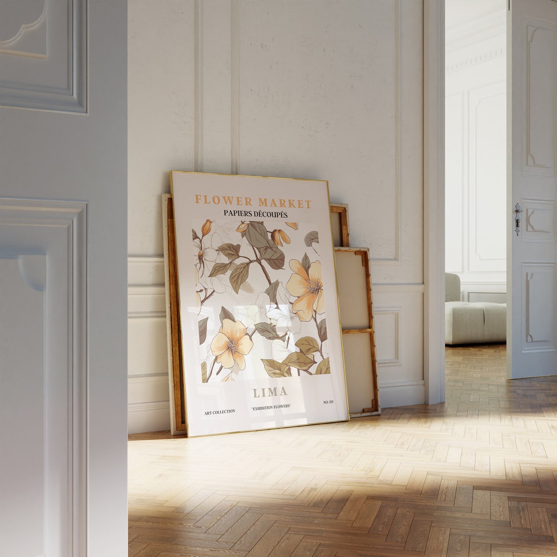 Flower Market Lima Golden Blossoms Olive Leaves Botanical Poster - Image 2