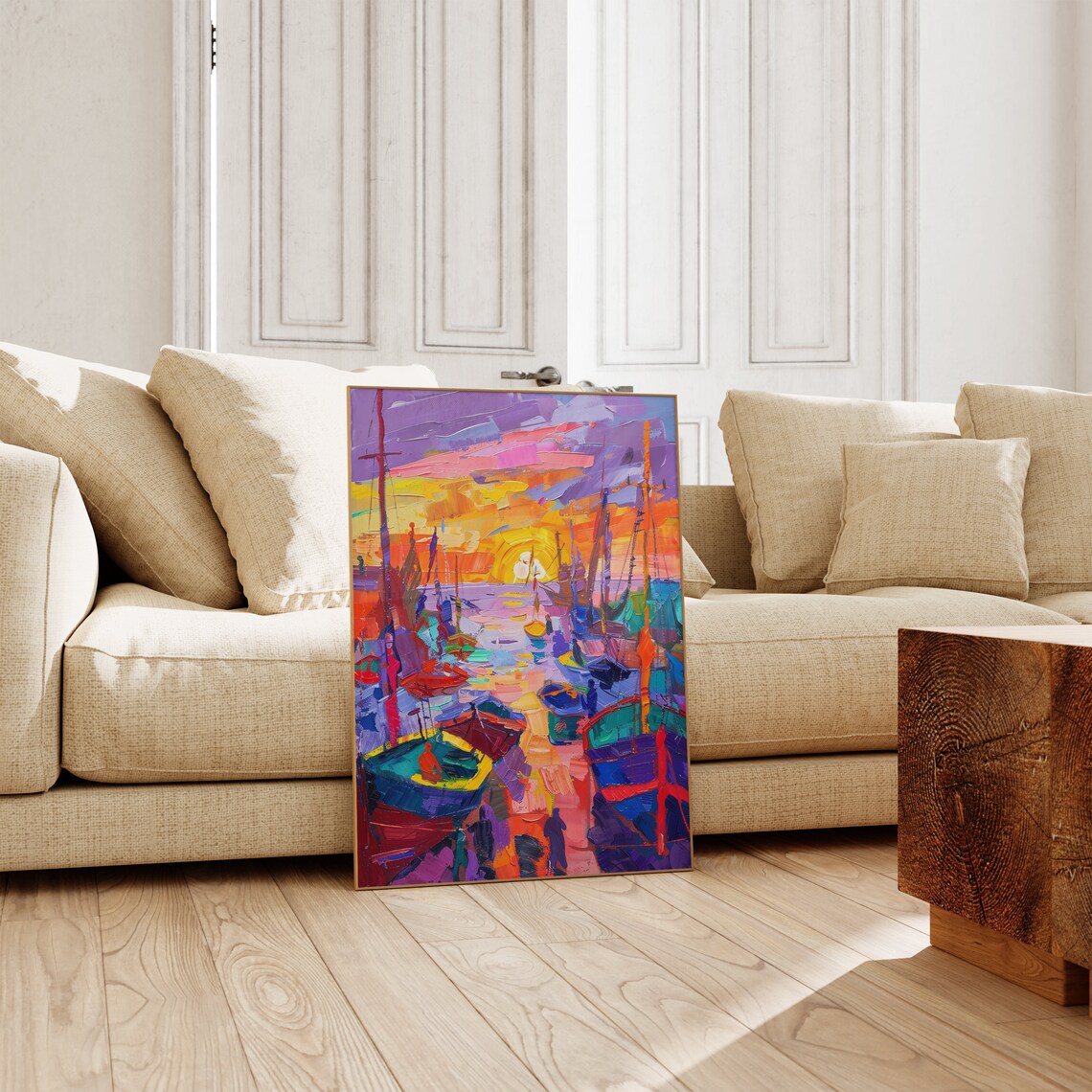 Matisse Inspired Sailboat Harbor Sunset Impasto Colorful Art Poster - Image 2