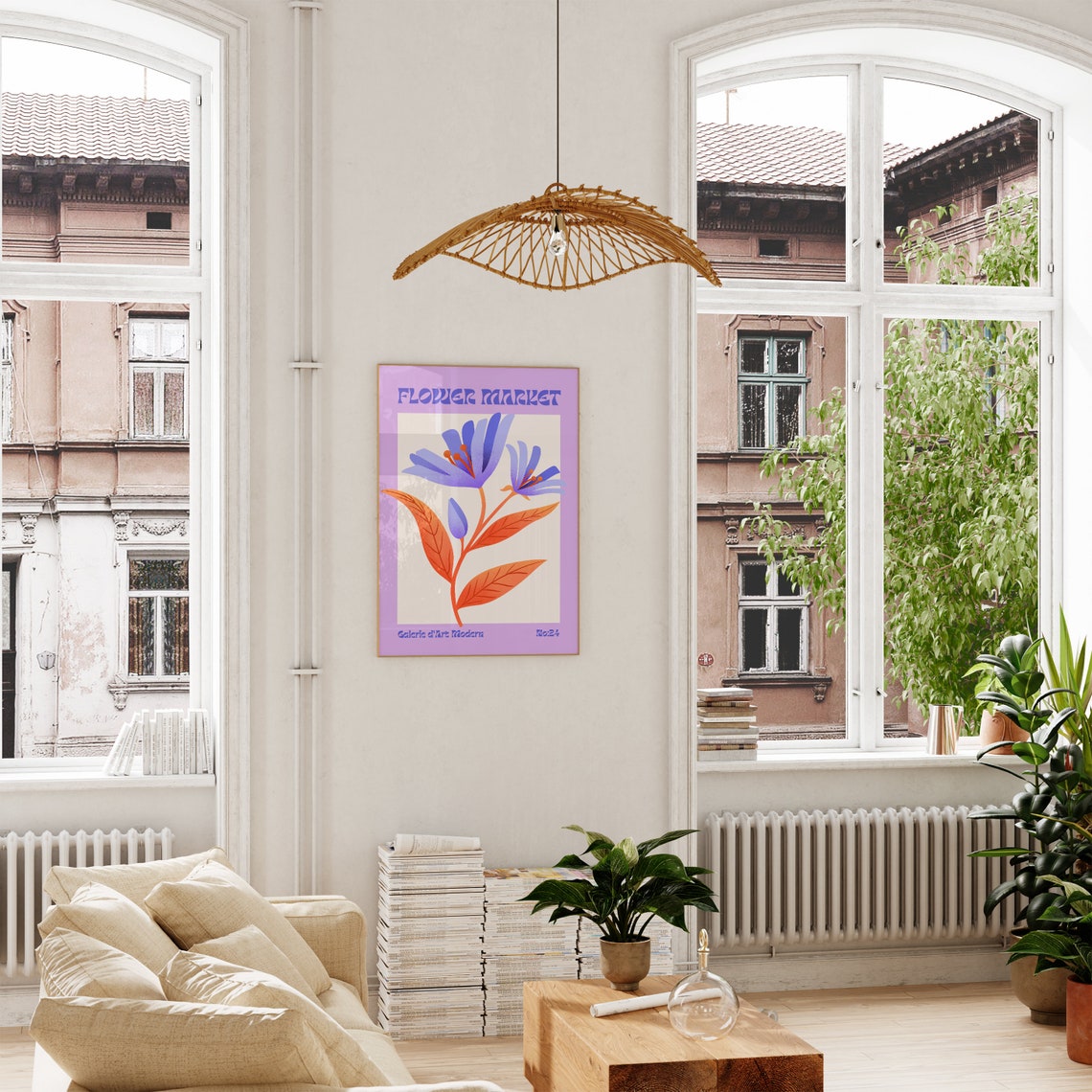 Flower Market No 24 Blue Bellflowers Orange Leaves Art Poster - Image 4