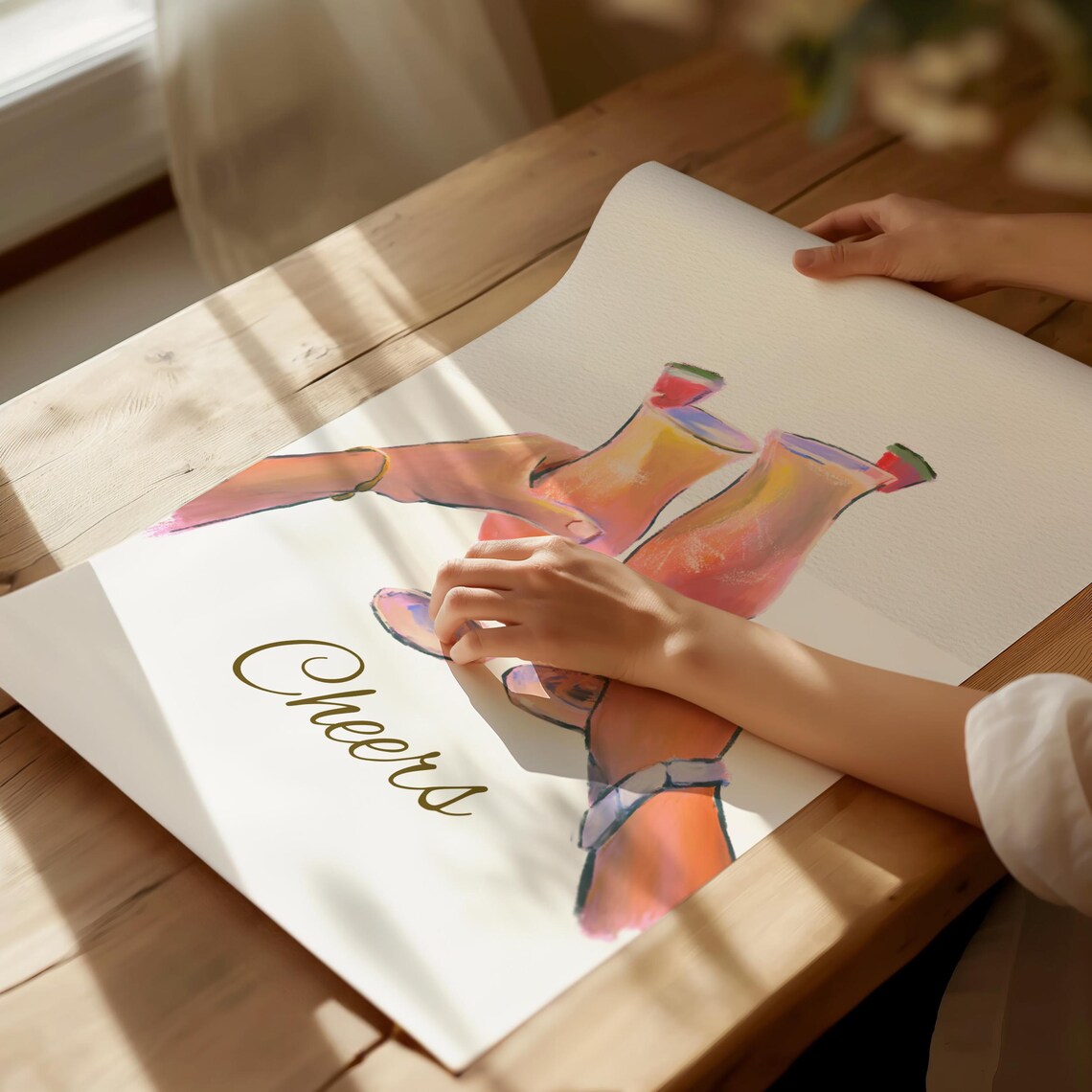 Cheers Cocktail Toast Watercolor Two Raised Hands Bar Party Poster - Image 4