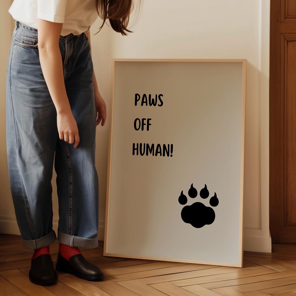 Paws Off Human Funny Bold Typography Big Black Paw Icon Poster - Image 5
