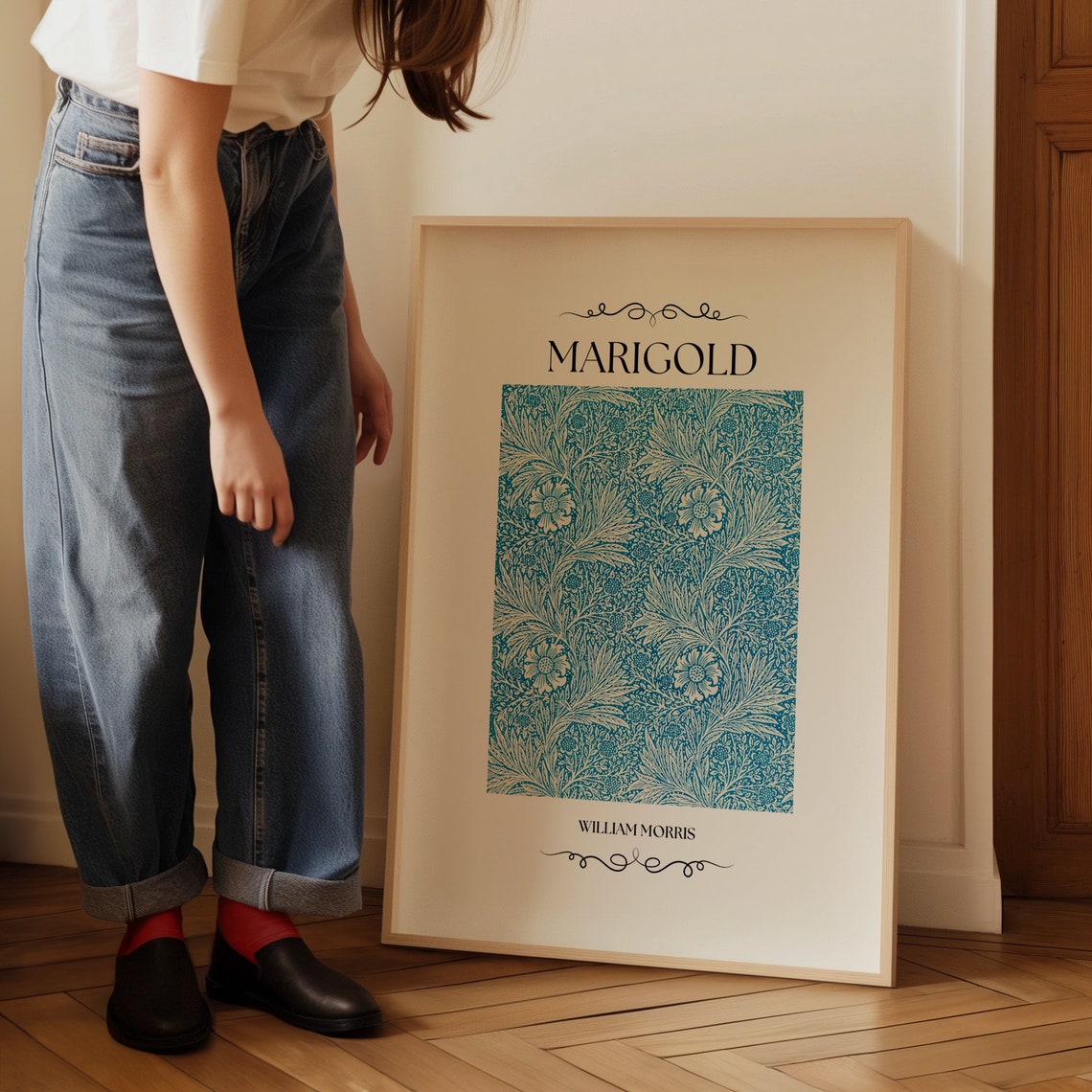 William Morris Marigold Blue White Floral Pattern Art Poster - Image 3