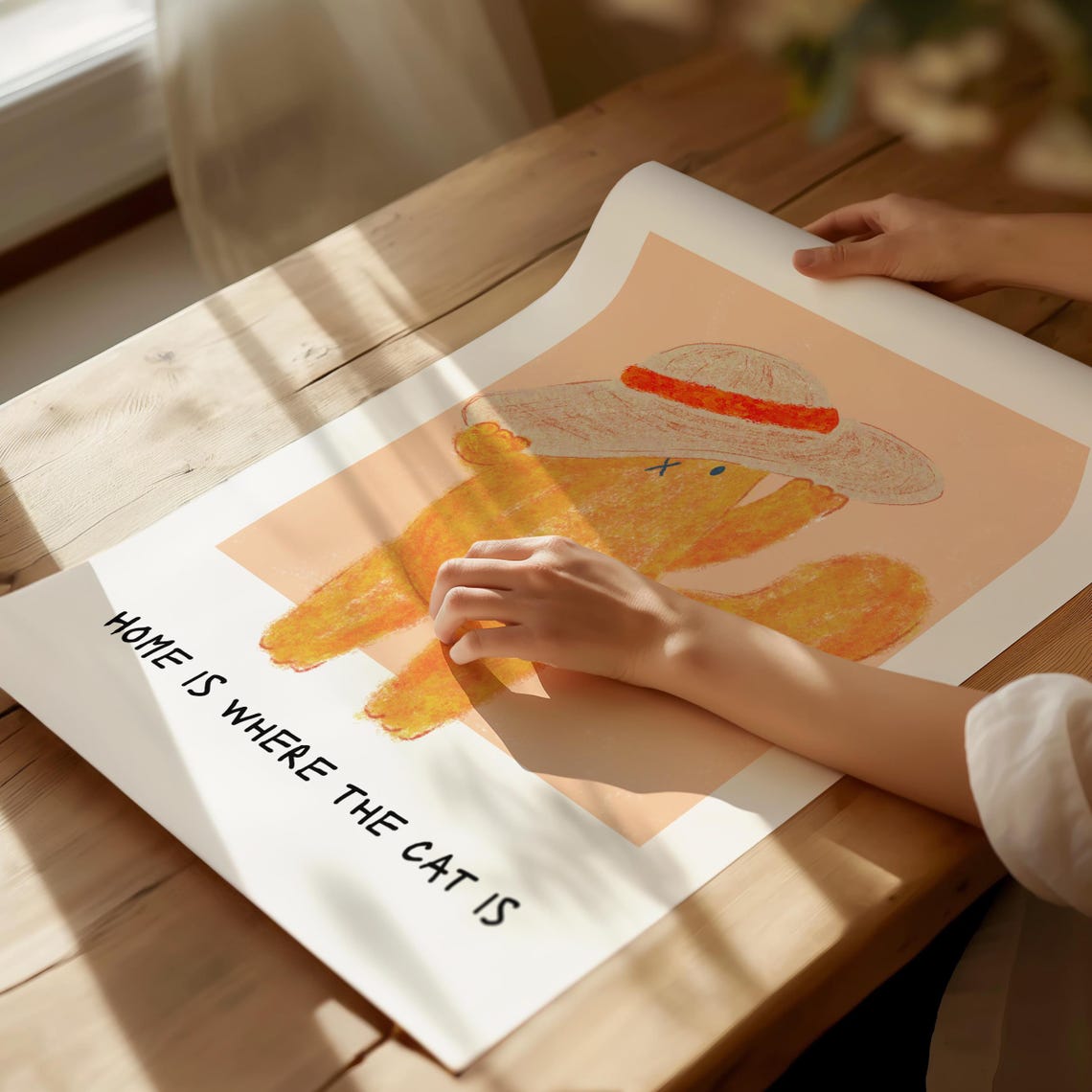 Home Is Where The Cat Is Cute Chubby Orange Cat Sun Hat Poster - Image 2