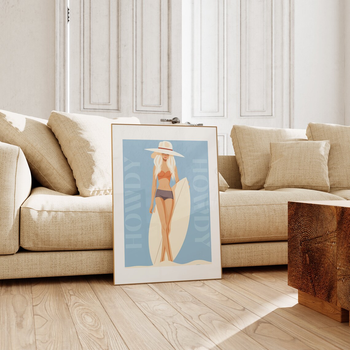 Howdy Coastal Cowgirl Surfer Girl Blue Retro Beach Art Poster - Image 5