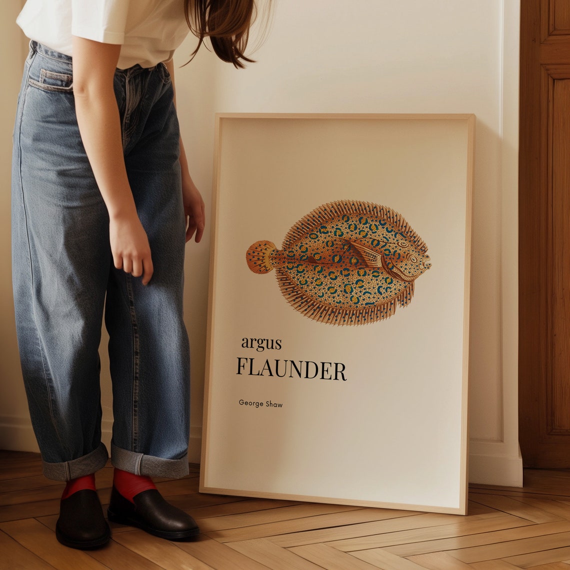 George Shaw Argus Flounder Vintage Marine Fish Artwork Poster - Image 3