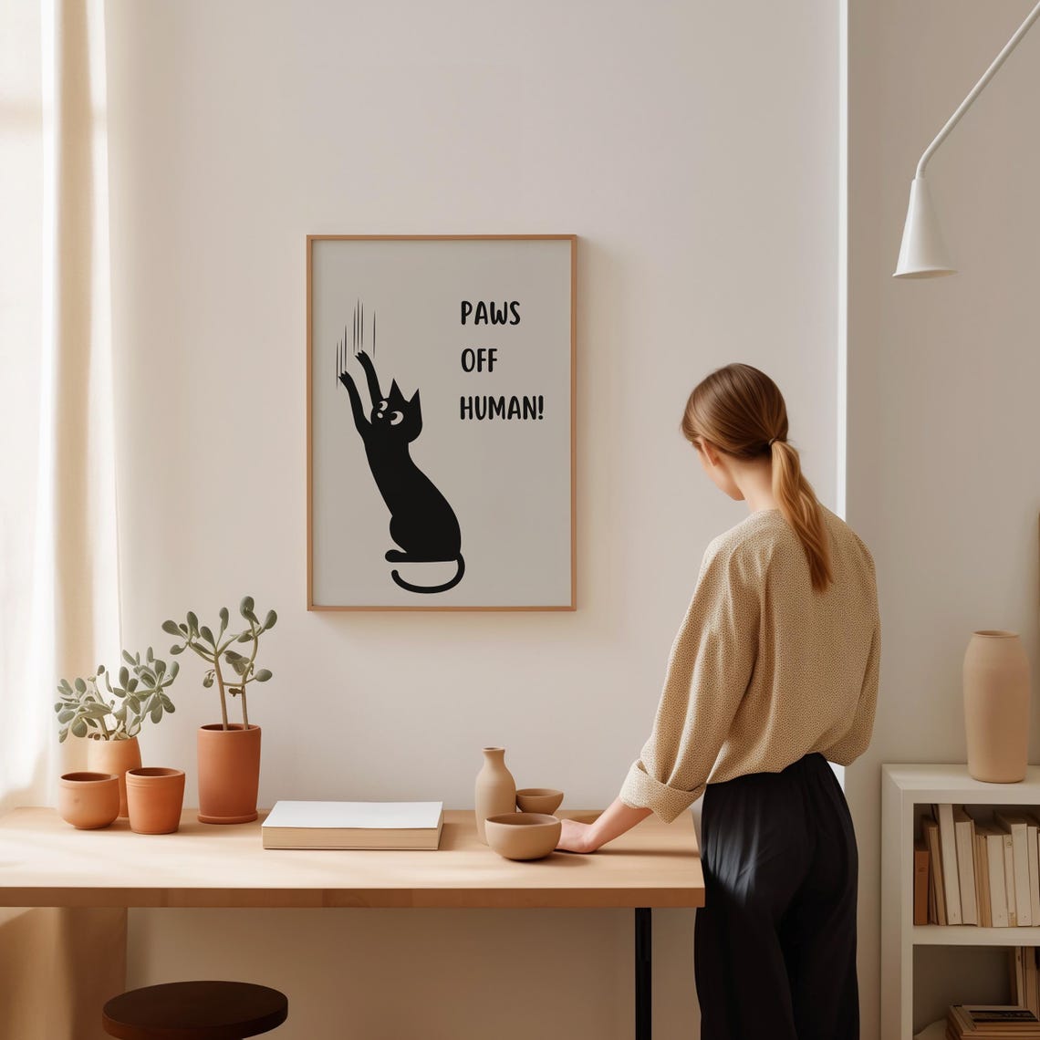 Paws Off Human Sassy Scratching Black Cat Minimalist Art Poster - Image 2