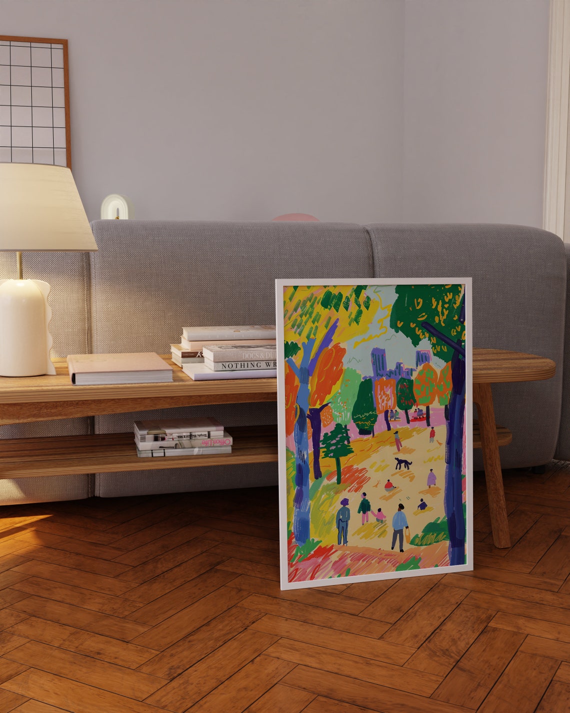 Fauvist Park Scene with People Walking Under Colorful Trees Art Poster - Image 4