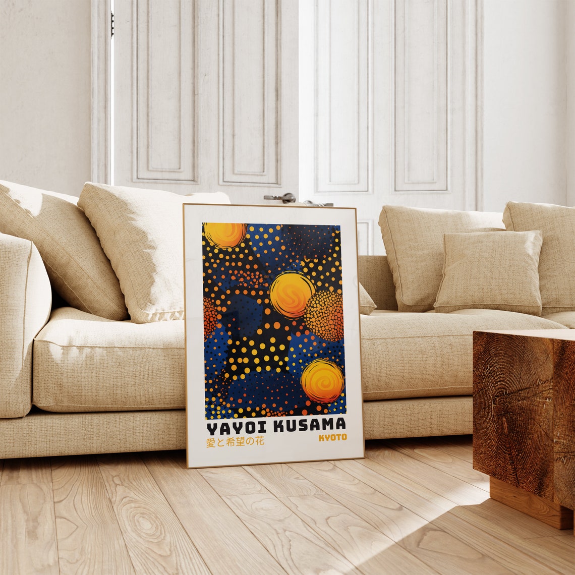 Yayoi Kusama Kyoto Cosmic Midnight Blue Dotted Suns Art Poster - Image 5