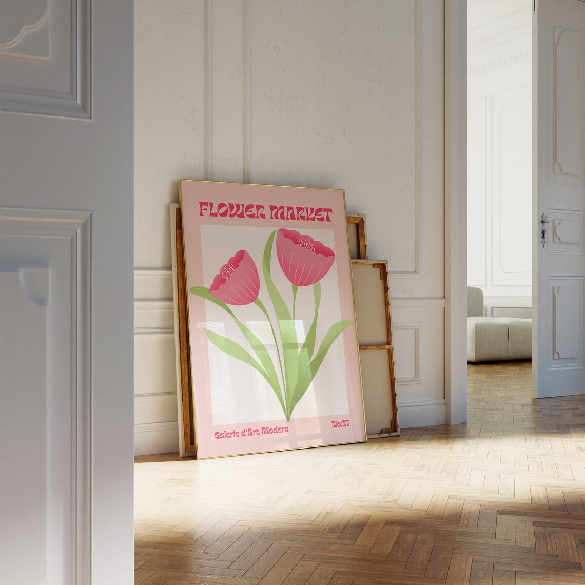 Flower Market No 37 Coral Pink Tulips Blush Retro Floral Poster - Image 2