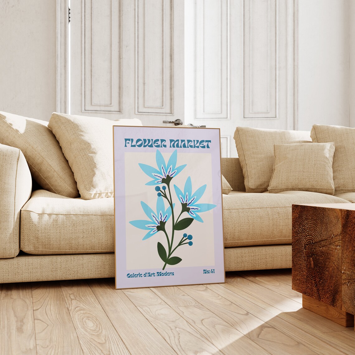Flower Market No 41 Blue Starry Flowers Lavender Floral Poster - Image 3
