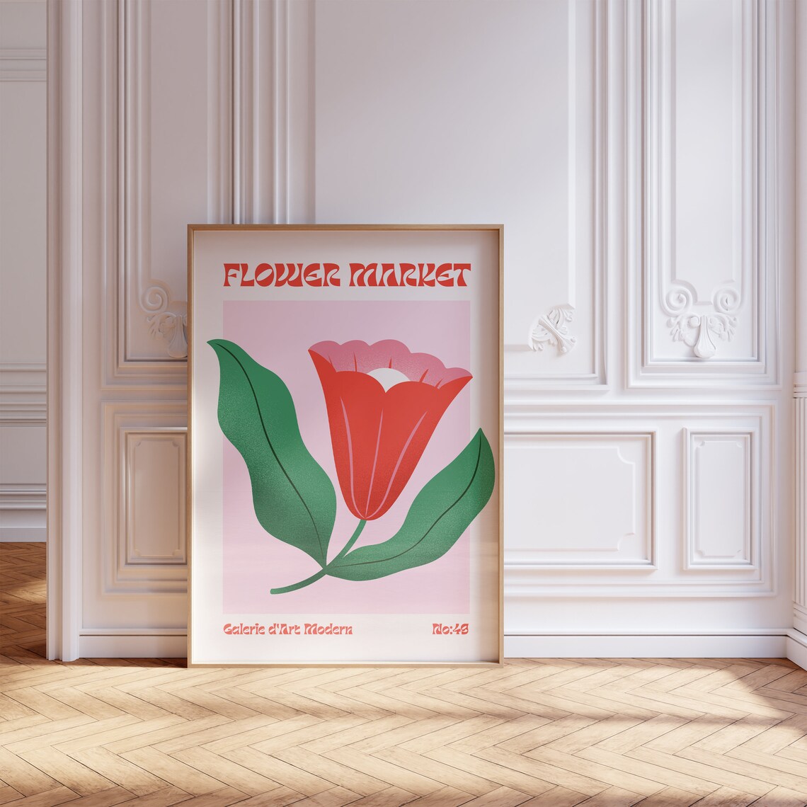 Flower Market No 49 Red Tulip On Pink Retro Botanical Art Poster - Image 5