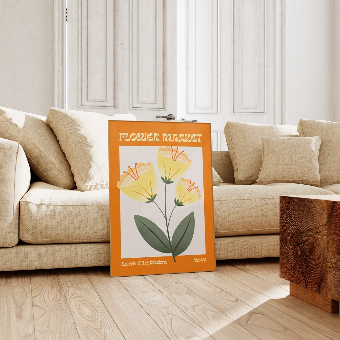 Flower Market No 40 Yellow Buttercup Blooms Orange Retro Poster - Image 3