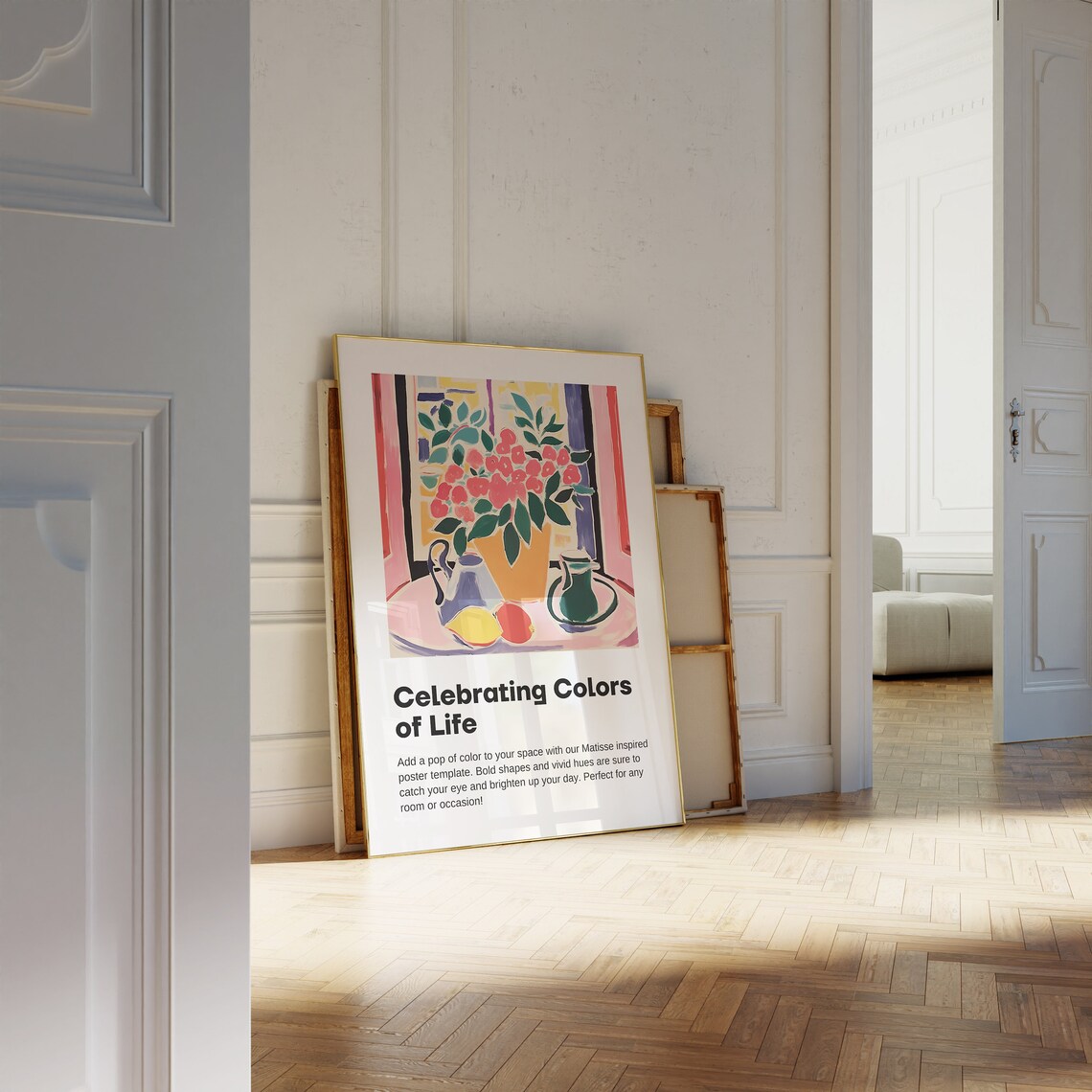 Matisse Inspired Pink Roses Orange Vase Still Life Modern Poster - Image 4
