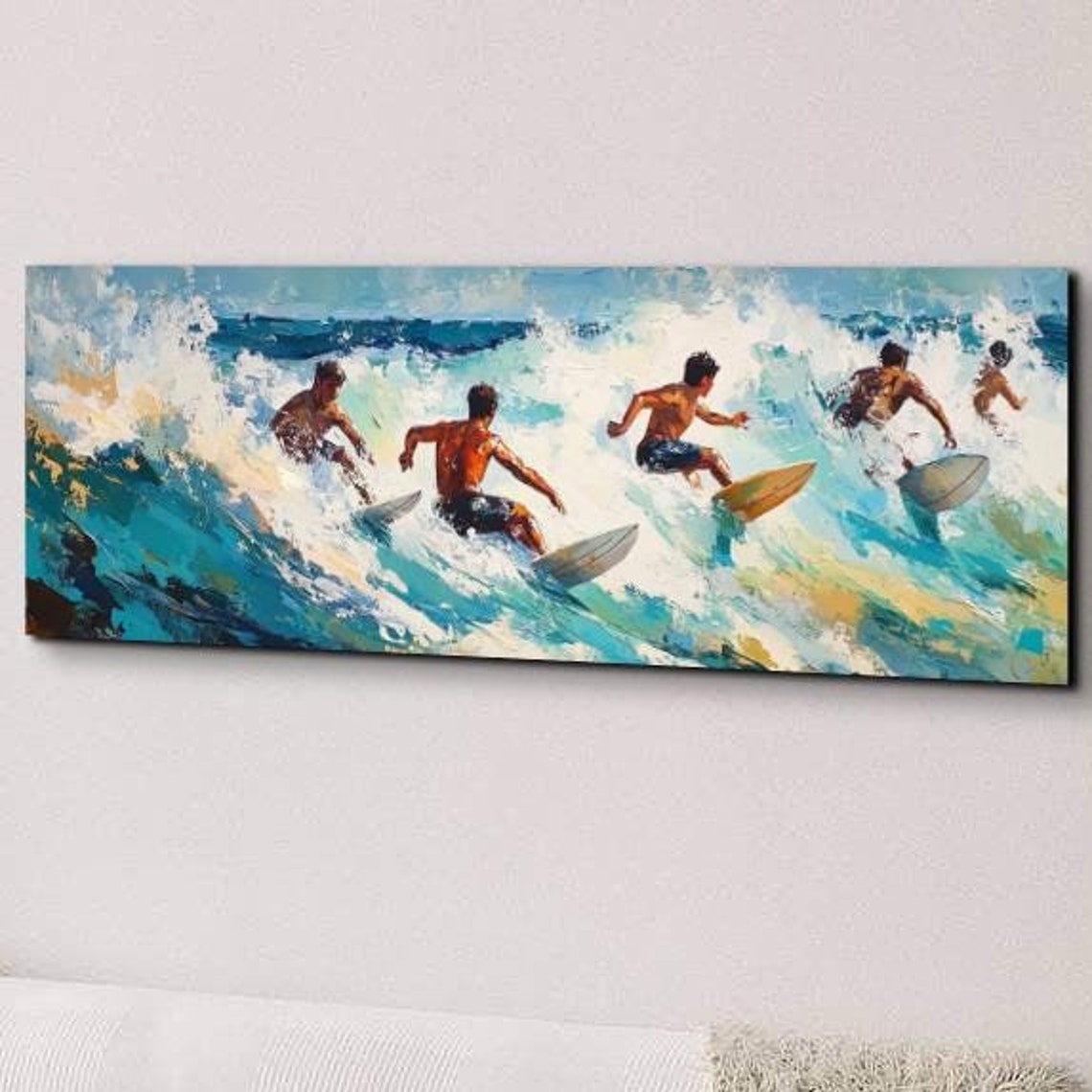 Retro Surfing Panoramic Wall Art Ocean Landscape Art Ready To Hang Panoramic Wall Art Print Large Wall Art