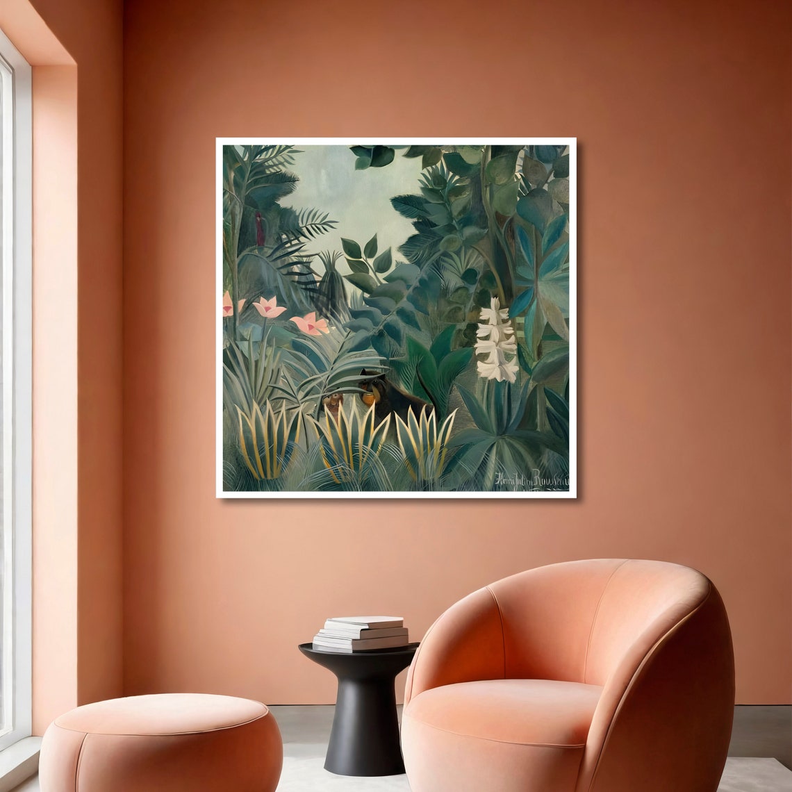 Rousseau Jungle Scene with Hidden Ape Among Tropical Flowers Poster - Image 3
