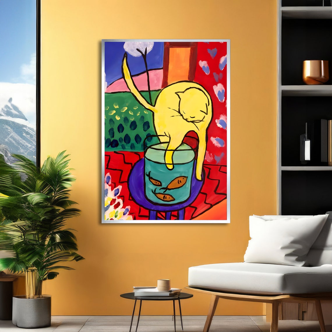 Playful Cat Matisse Inspired Art Bold Abstract Print Modern Wall Art Ready To Hang Decoration - Image 2