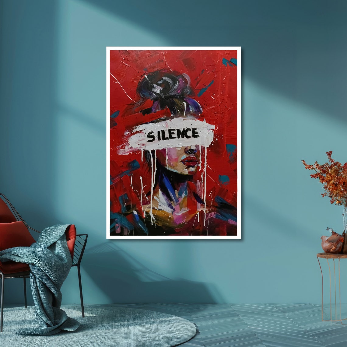 Silence Abstract Portrait Bold Red Modern Wall Art Powerful Expression Ready To Hang - Image 6