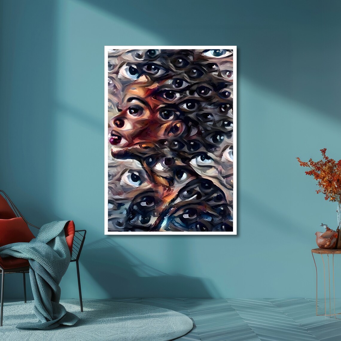 Surreal Woman Profile Surrounded By Hundreds Of Painted Eyes Art Poster - Image 6