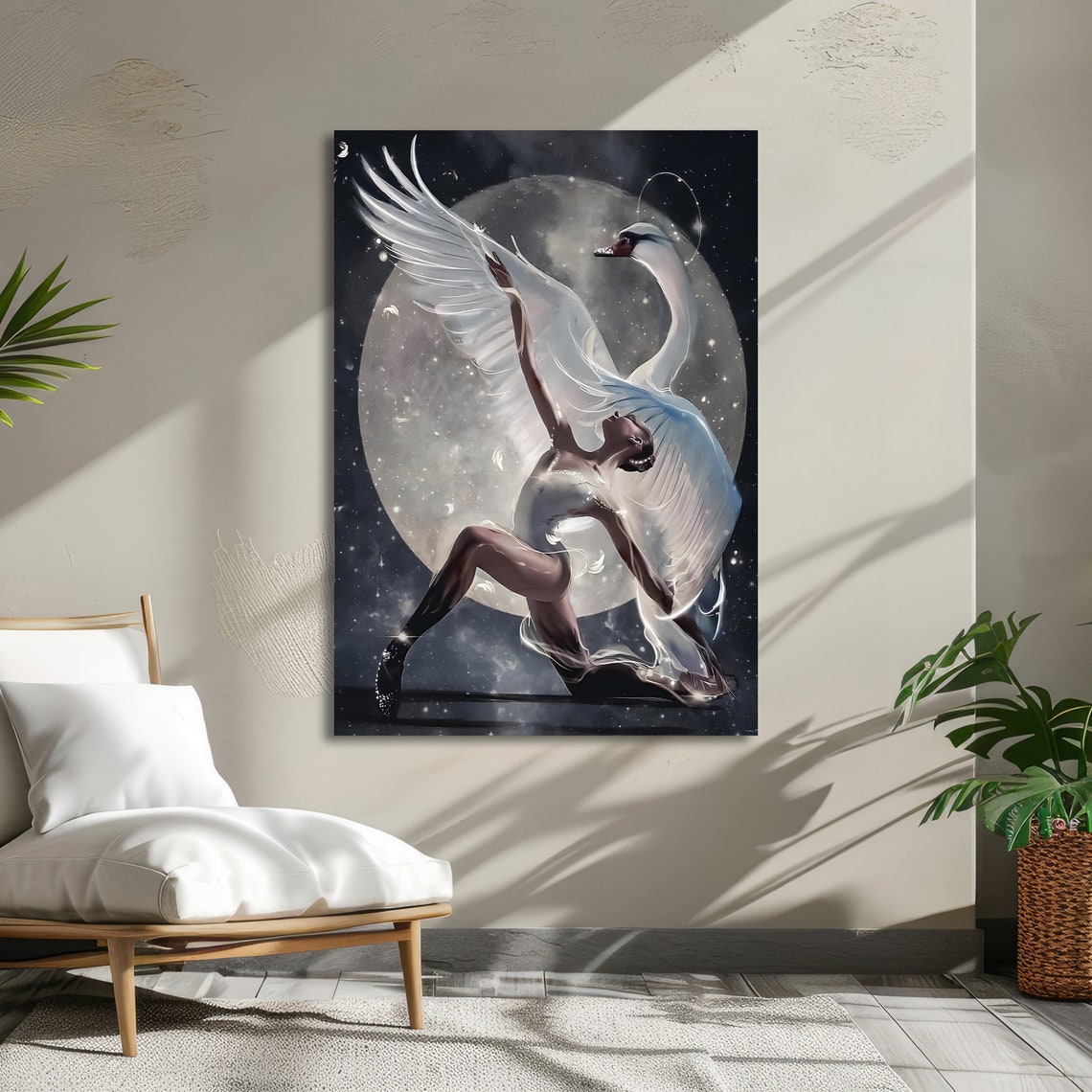 Ballerina with Swan Wings Fantasy Moonlight Dance Art Poster - Image 5