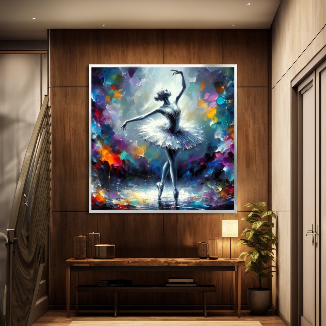 Enchanted Ballet Art Graceful Ballerina Vibrant Abstract Background Artistic Wall Decor Ready To Hang - Image 2