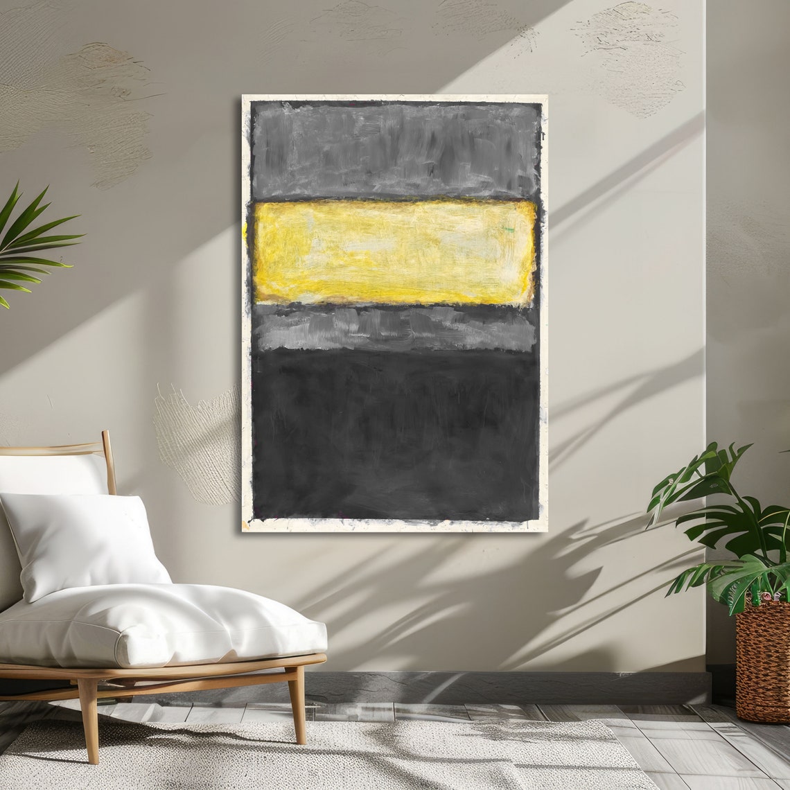 Yellow Stripe Grey and Black Rothko-Inspired Abstract Poster - Image 5