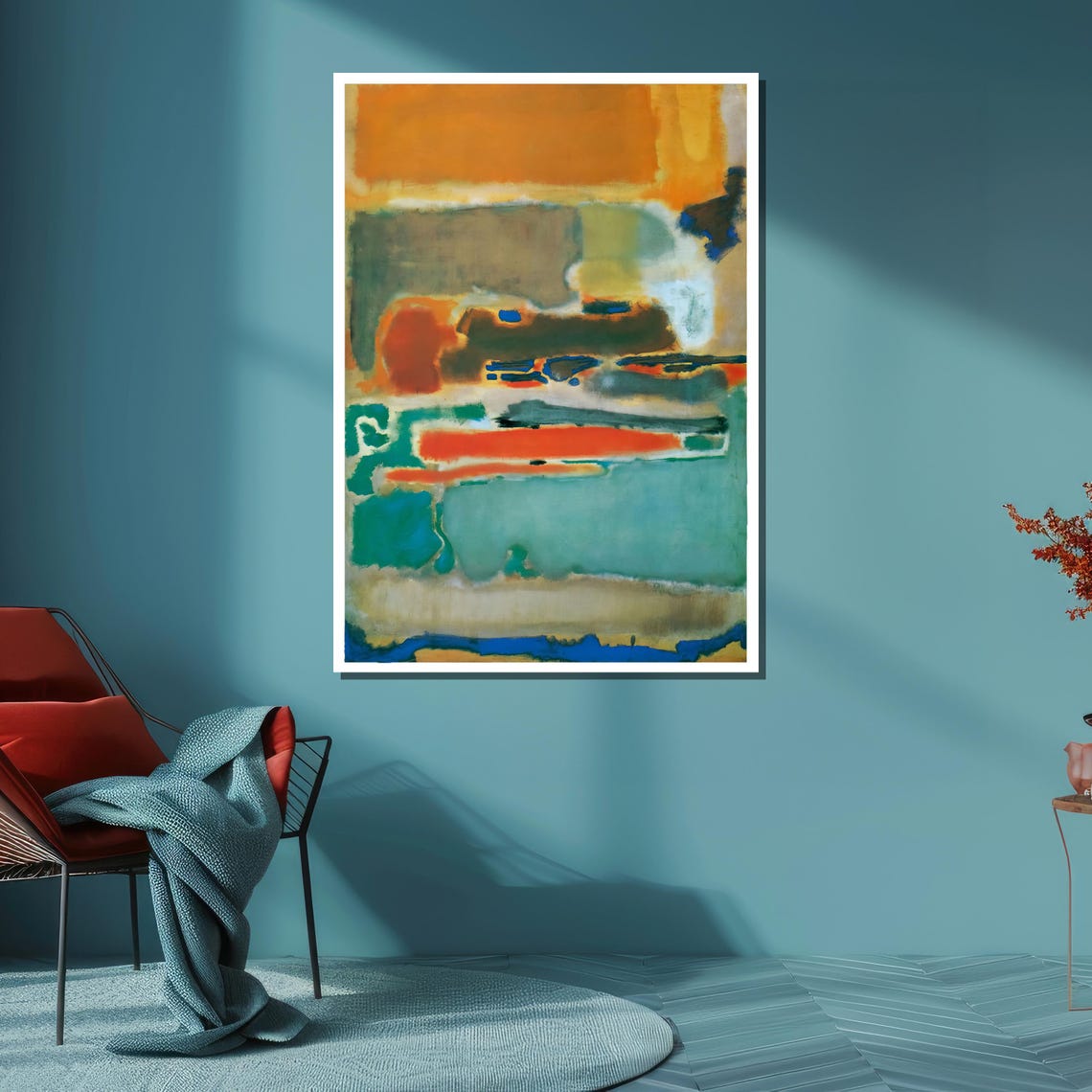 Vibrant Orange Teal and Blue Color Fields Modern Abstract Art Poster - Image 6