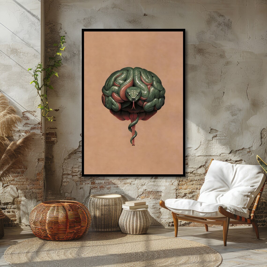 Brain With a Snake in a Reptilian Mind Surreal Illustration Poster - Image 6