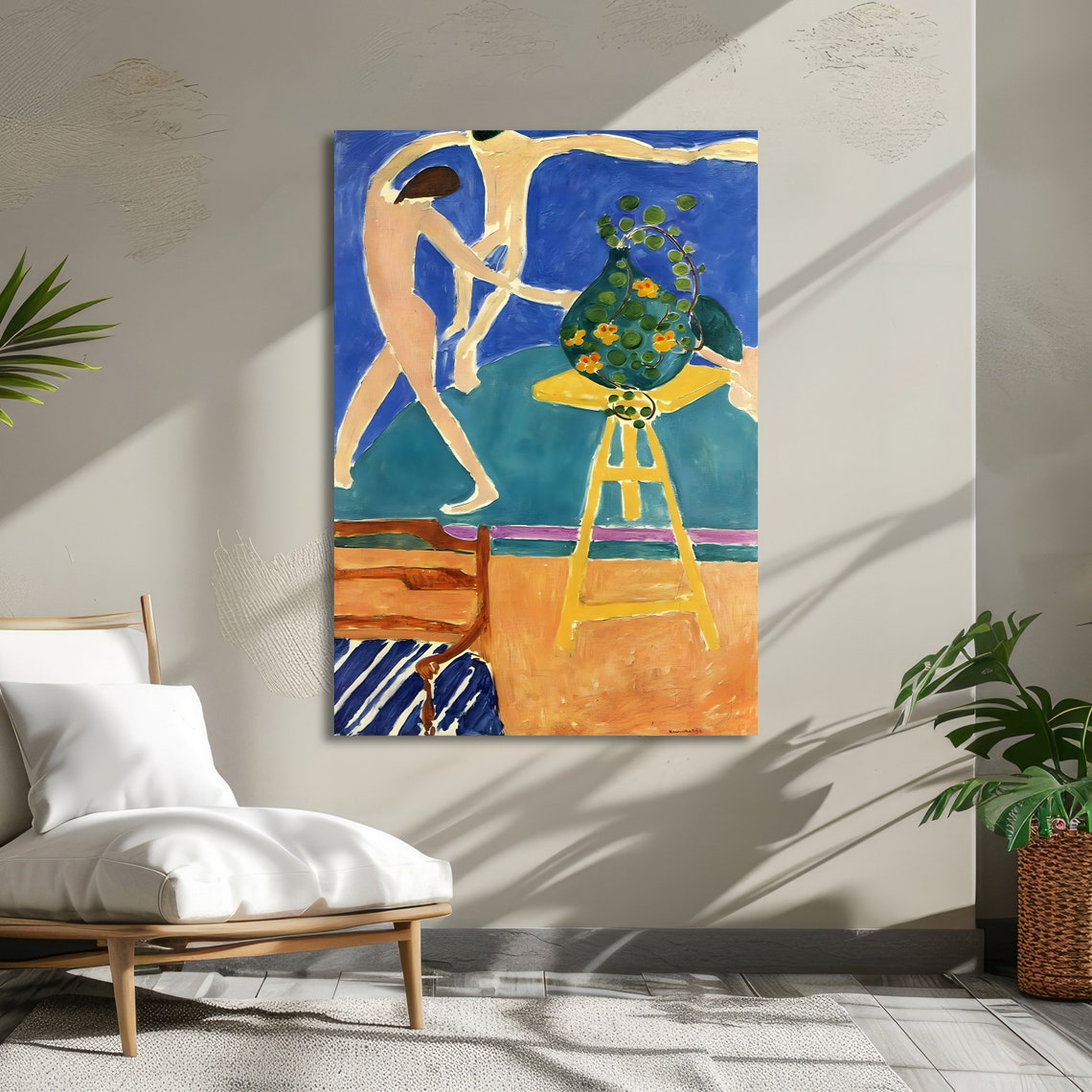 Matisse-Style Dancer and Flower Vase in Bold Blue Room Poster - Image 5