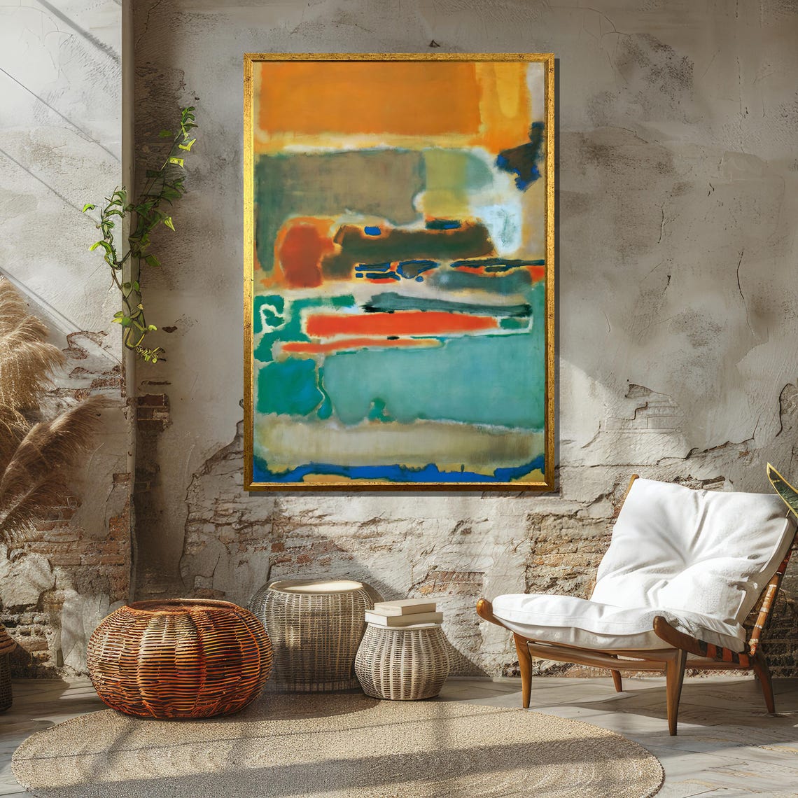 Vibrant Orange Teal and Blue Color Fields Modern Abstract Art Poster - Image 2