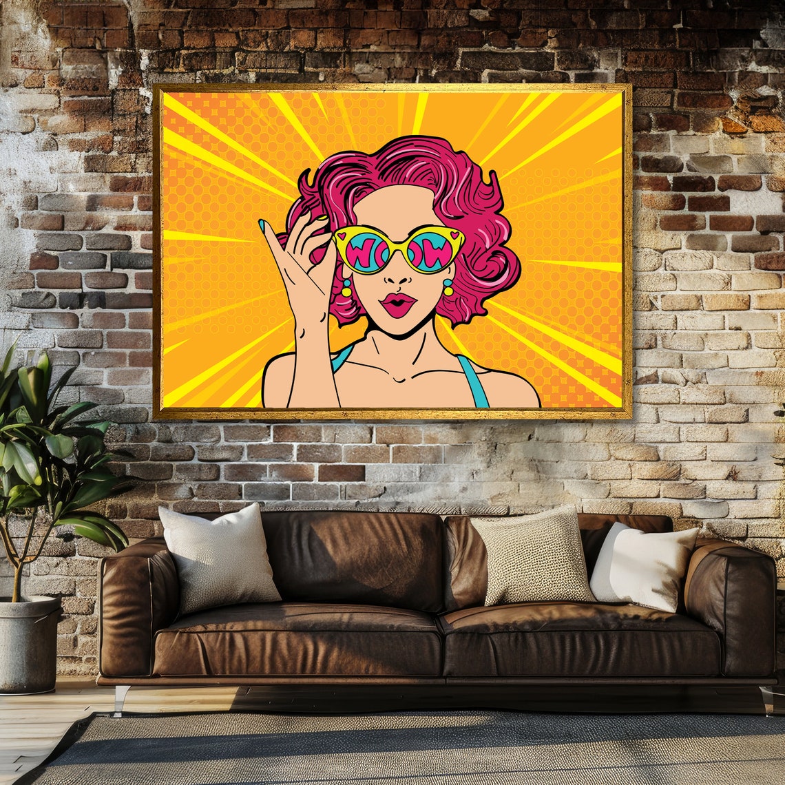 Vintage Pop Art WOW Lady Sunburst Rays Portrait Retro Poster - Image 3