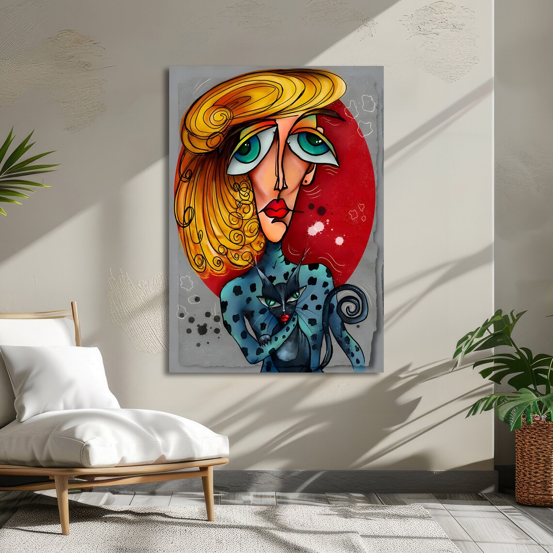 Abstract Cubist Woman With Black Cat Golden Hair Bold Art Poster - Image 5