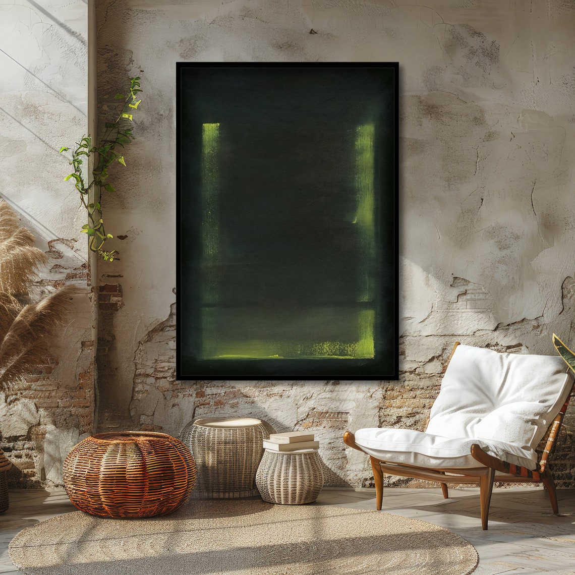 Subtle Dark Green Glow on Black Rothko Style Abstract Poster - Image 4