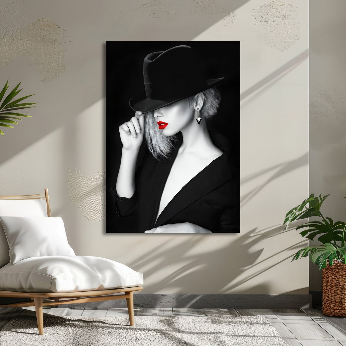 Striking Mysterious Woman In Black Hat Red Lips Noir Elegance Poster - Image 5